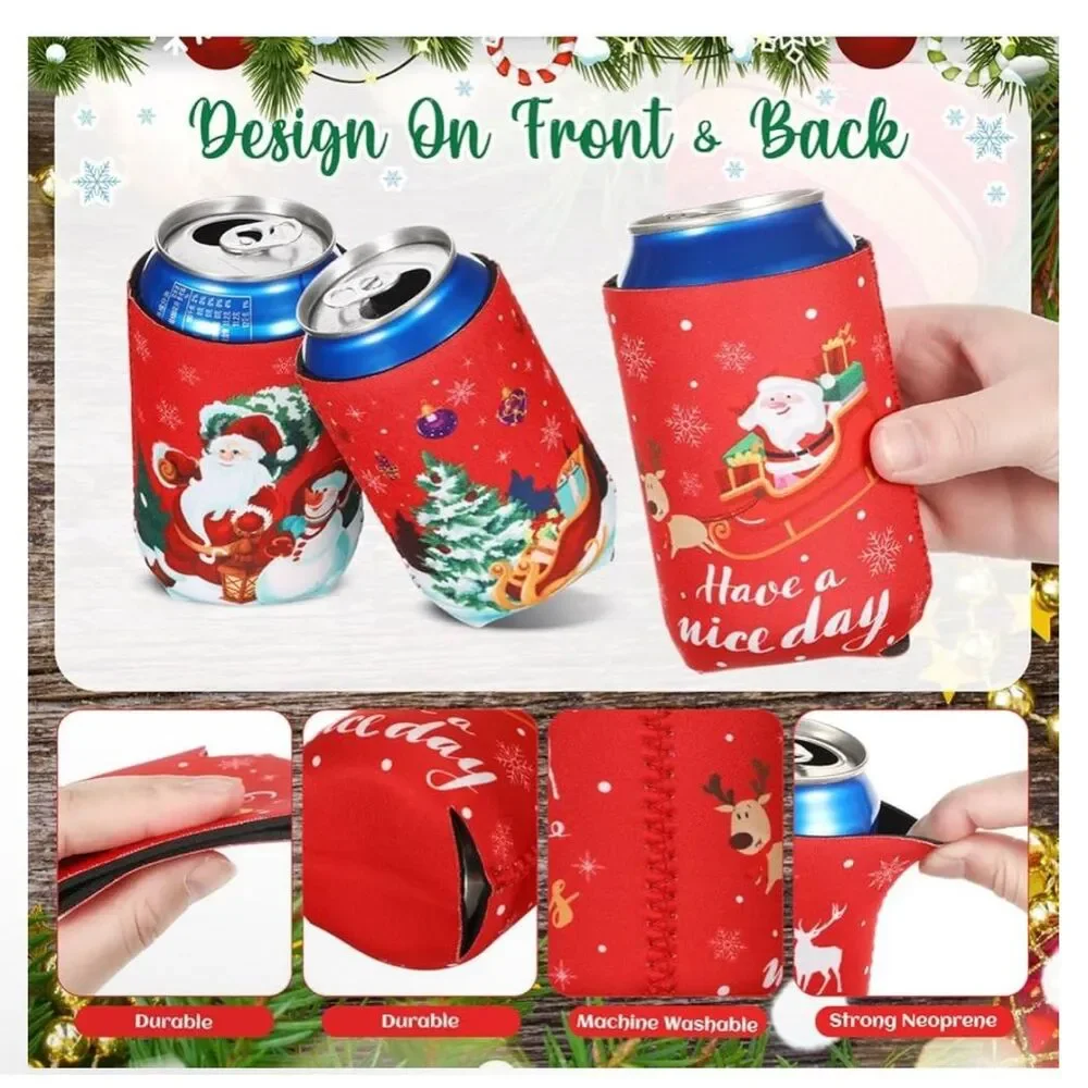 NEW 60 pcs Christmas Can Cooler Sleeves 12 oz Reusable Insulated Party Decoratio